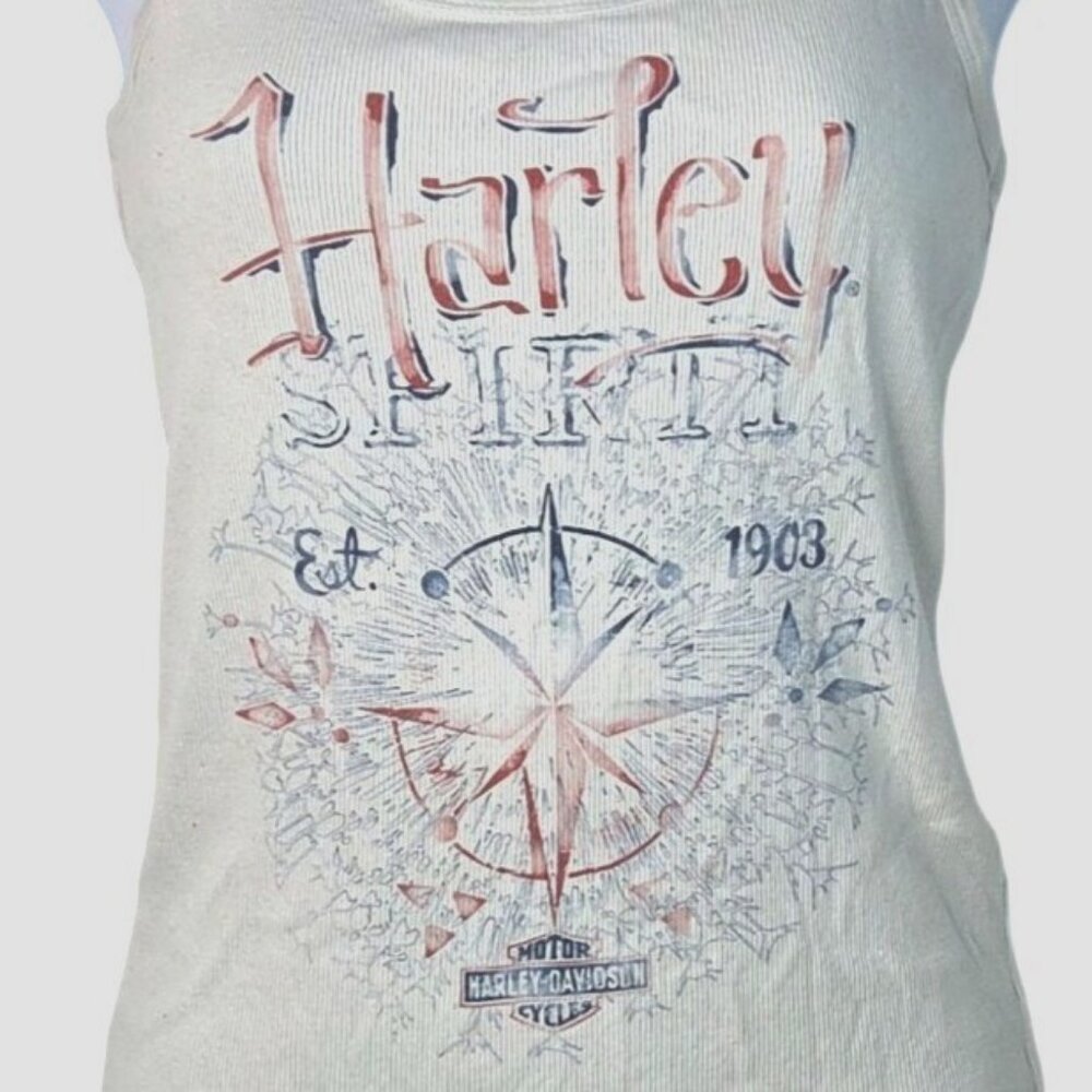 Vintage Harley Spirit Womens Crossbones White Graphic Ribbed Tank Top SM Y2k